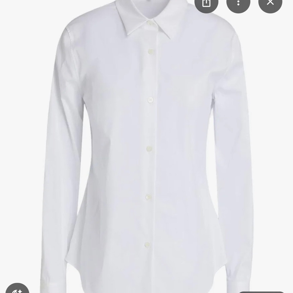 Theory Women's Classic Fitted Shirt Size L, Crisp White Button-Up, Long Sleeve